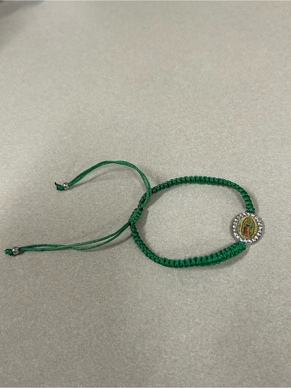 Green Beaded Adjustable Religious Charm Bracelet